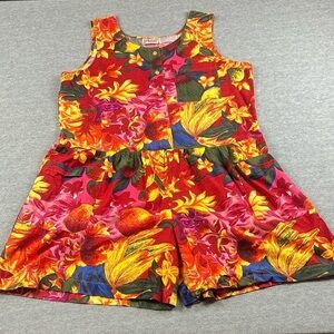 Vintage 100% Cotton Romper Womens Size Large Floral Fruit Pockets Tank Style